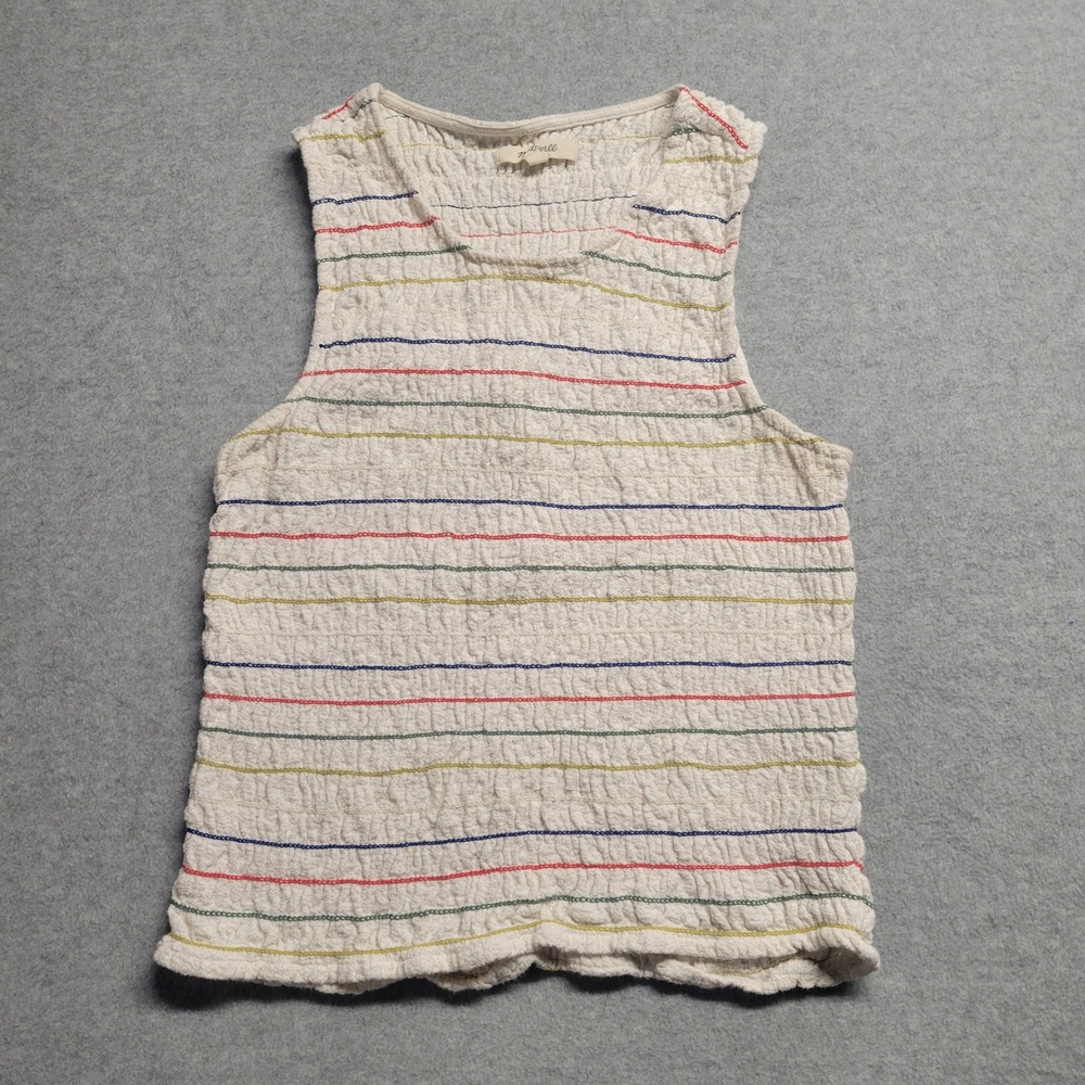 Madewell Womens Smocked Rainbow Stripe Sleeveless Top Ivory Cream Size S